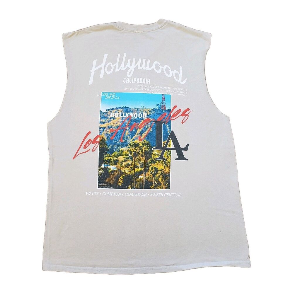 CVLA Hollywood California Size Large Mens Sleeve Cut Double Side Tank Top Watts